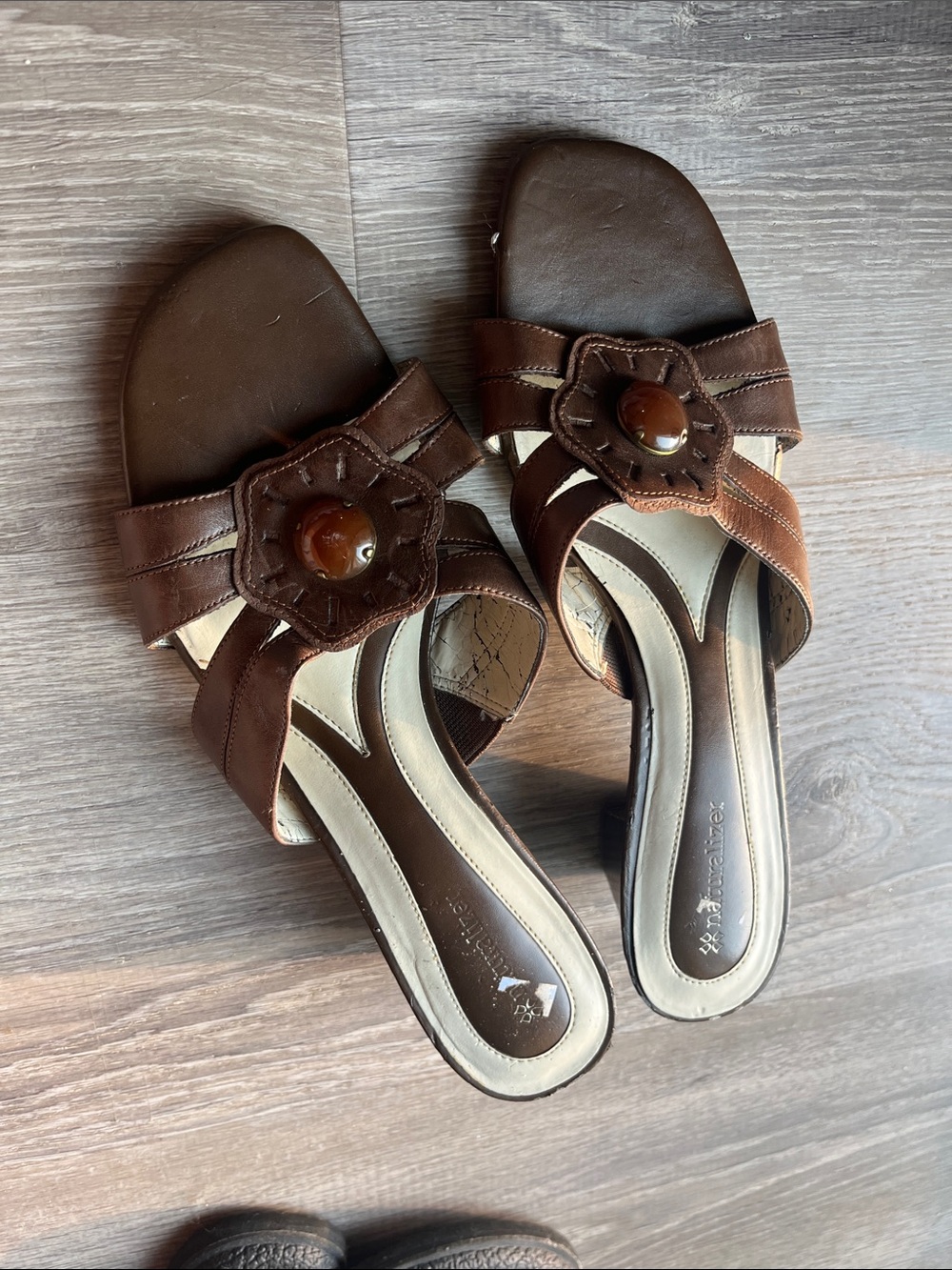 Naturalizer Brown Floral-Embellished Slide Mules